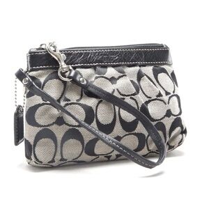 Coach Y2K Signature Leather Trim Wristlet Black Wallet Coin Purse Card Holder